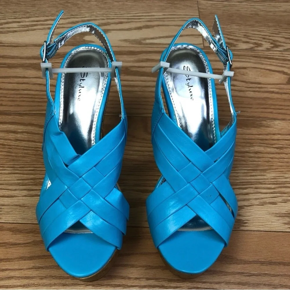 STYLUXE Mummy Blue Turquoise Cork Wedge with Silver – Various Sizes - Picture 3 of 7